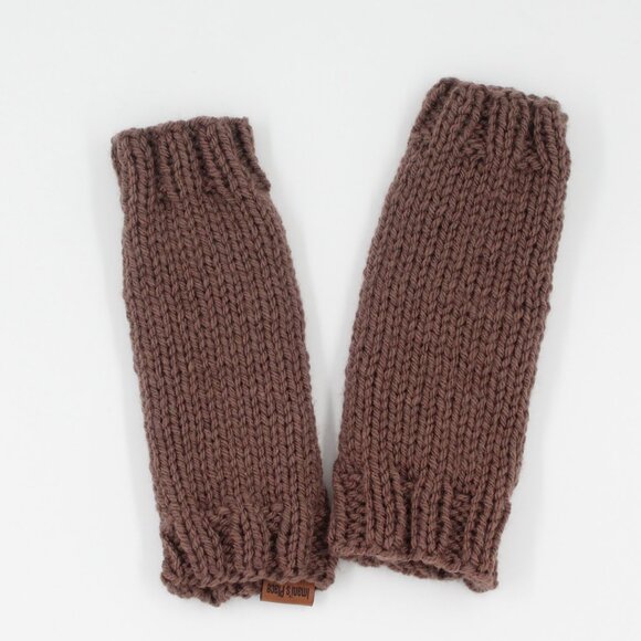Handmade Hand Knit Cables and Lace Brown Taupe Acrylic Wrist Warmers - Picture 4 of 4